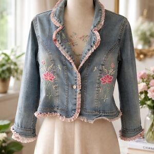 Mechant Blue Jean Jacket with Pink Embroidery